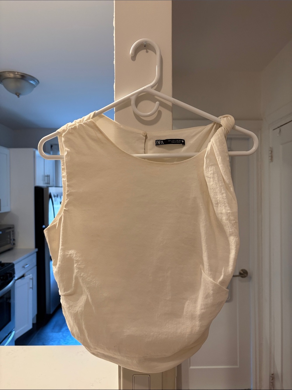 Zara Cream Knot-Shoulder Sleeveless Top